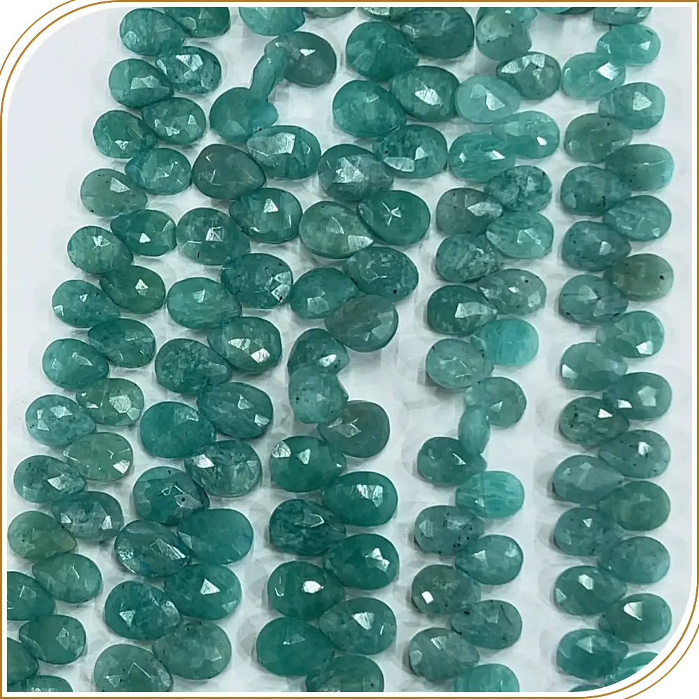 AAA Natural Green Amazonite Faceted Briolette Peardrop Beads 8 Inches Strand 7x10mm approx. Tranquil, Unique, and Radiant