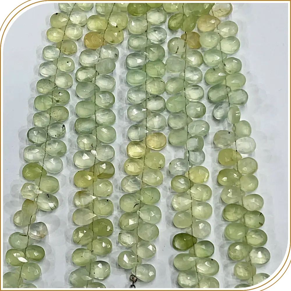AAA Natural Shaded Prehnite Faceted Briolette Peardrop Beads 8 Inches Strand 7x11mm approx. Serene, Beautiful, and Calming