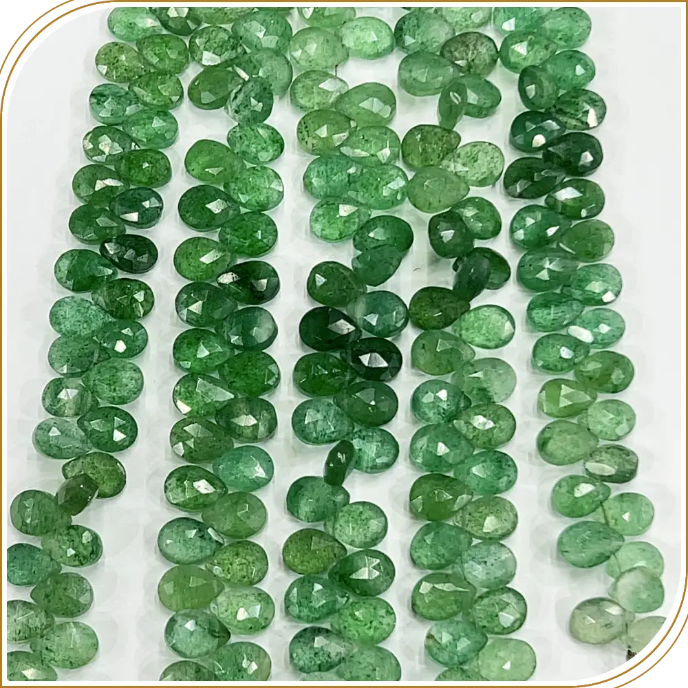 AAA Natural Green Strawberry Quartz Faceted Briolette Peardrop Beads 8 Inches Strand 7x10mm approx. Refreshing, Cool, and Inviting