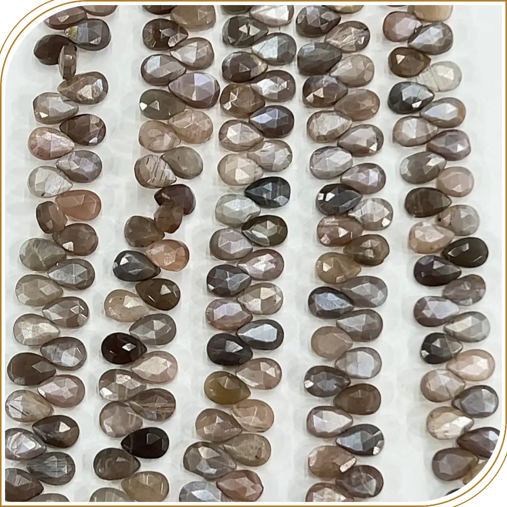 AAA Natural Multi Chocolate Moonstone Faceted Briolette Peardrop Beads 8 Inches Strand 6x9mm approx. Mystical, Earthy, and Alluring