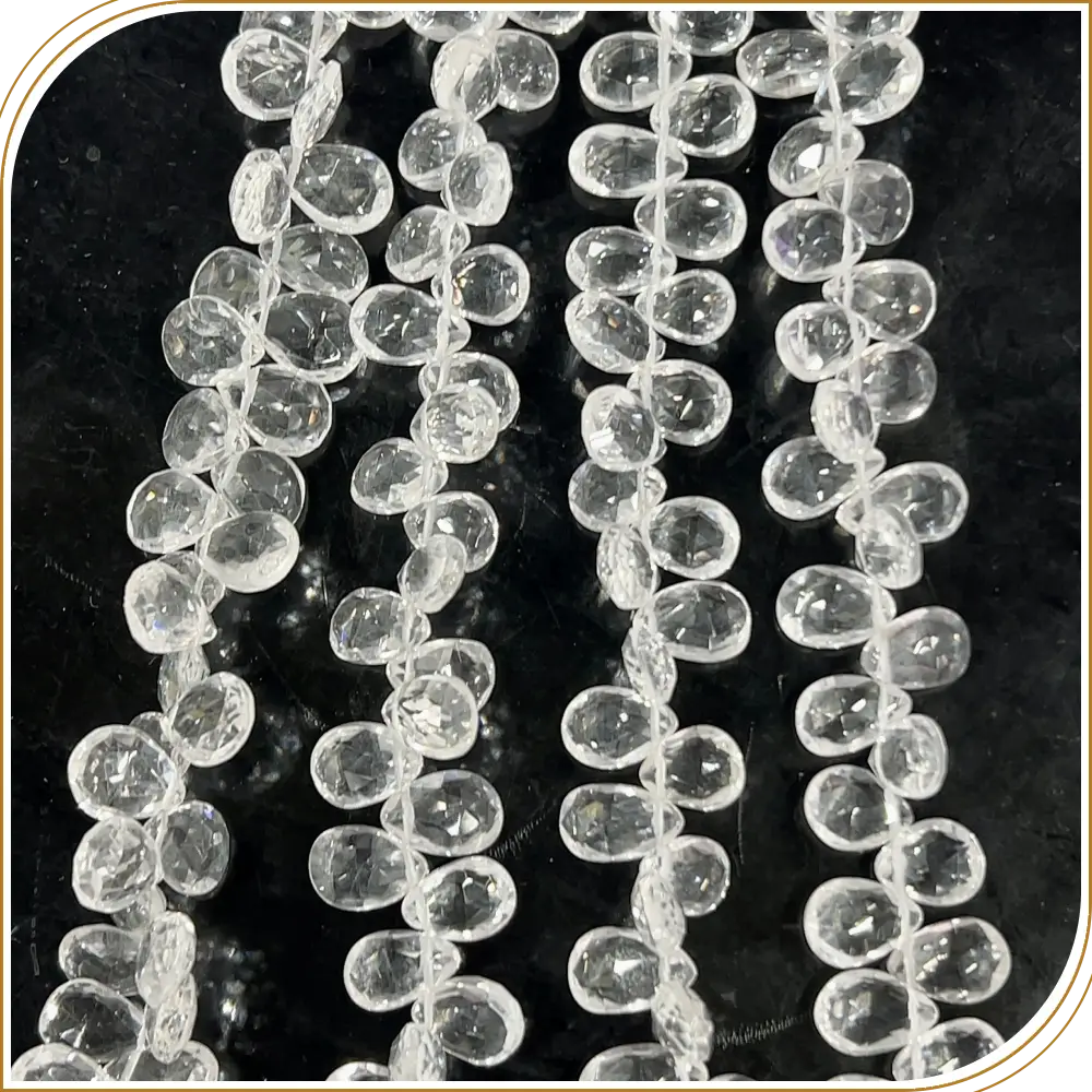 AAA Natural Crystal Quartz Faceted Briolette Peardrop Beads 8 Inches Strand 8x10mm approx. Pure, Clear, and Translucent
