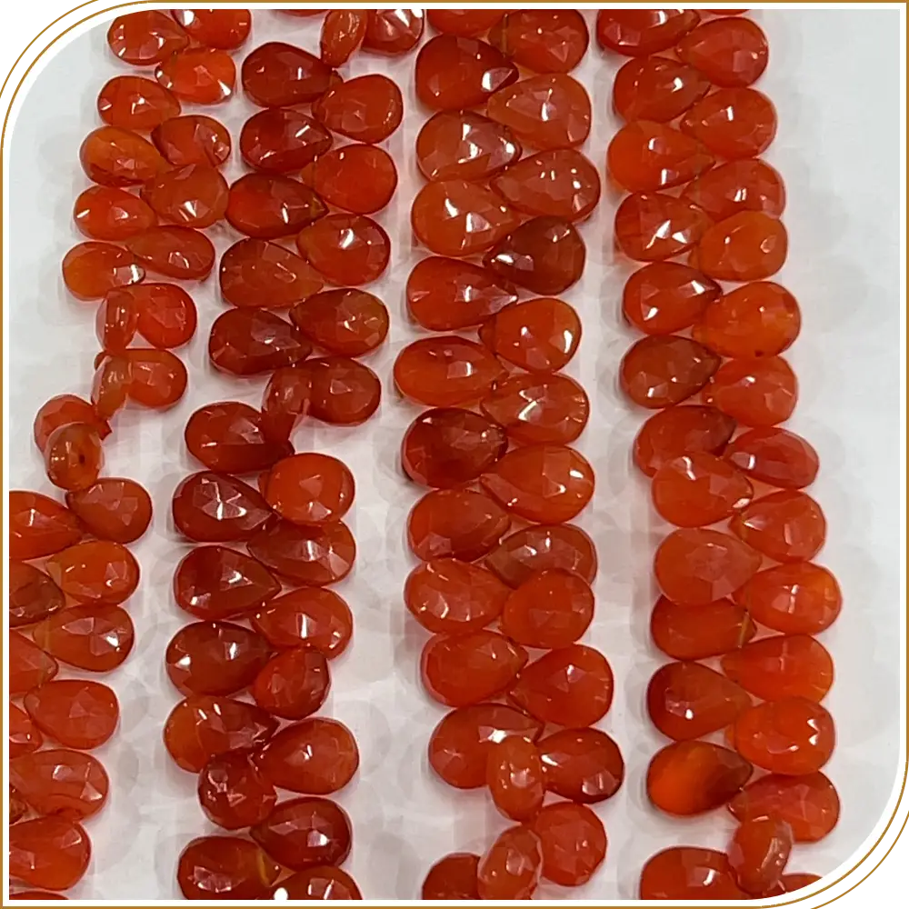 AAA Natural Red Carnelian Faceted Briolette Peardrop Beads 8 Inches Strand 8x12mm approx. Bold, Fiery, and Radiant