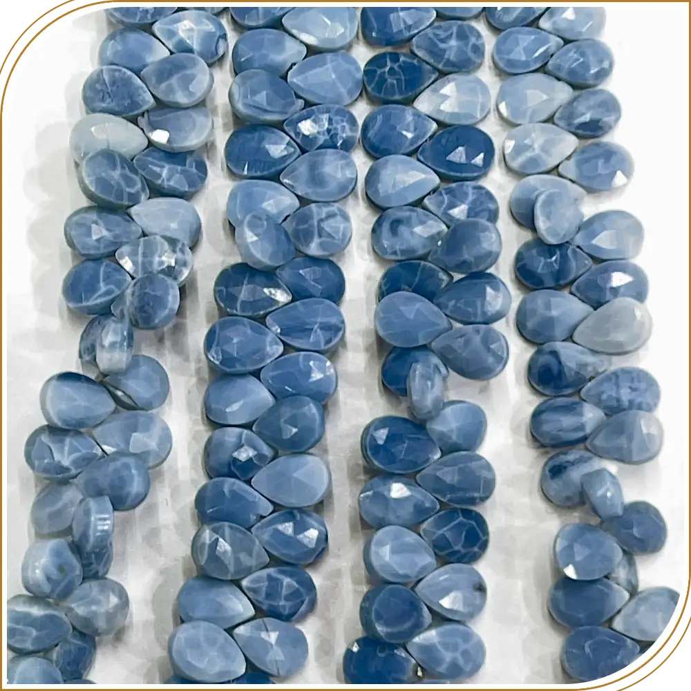 Beautiful Natural Blue Opal Faceted Briolette Peardrop Shape Beads 8 Inch Strand, Approx 7x10mm Stunning and Unique Add a Touch of Elegance to Your Designs