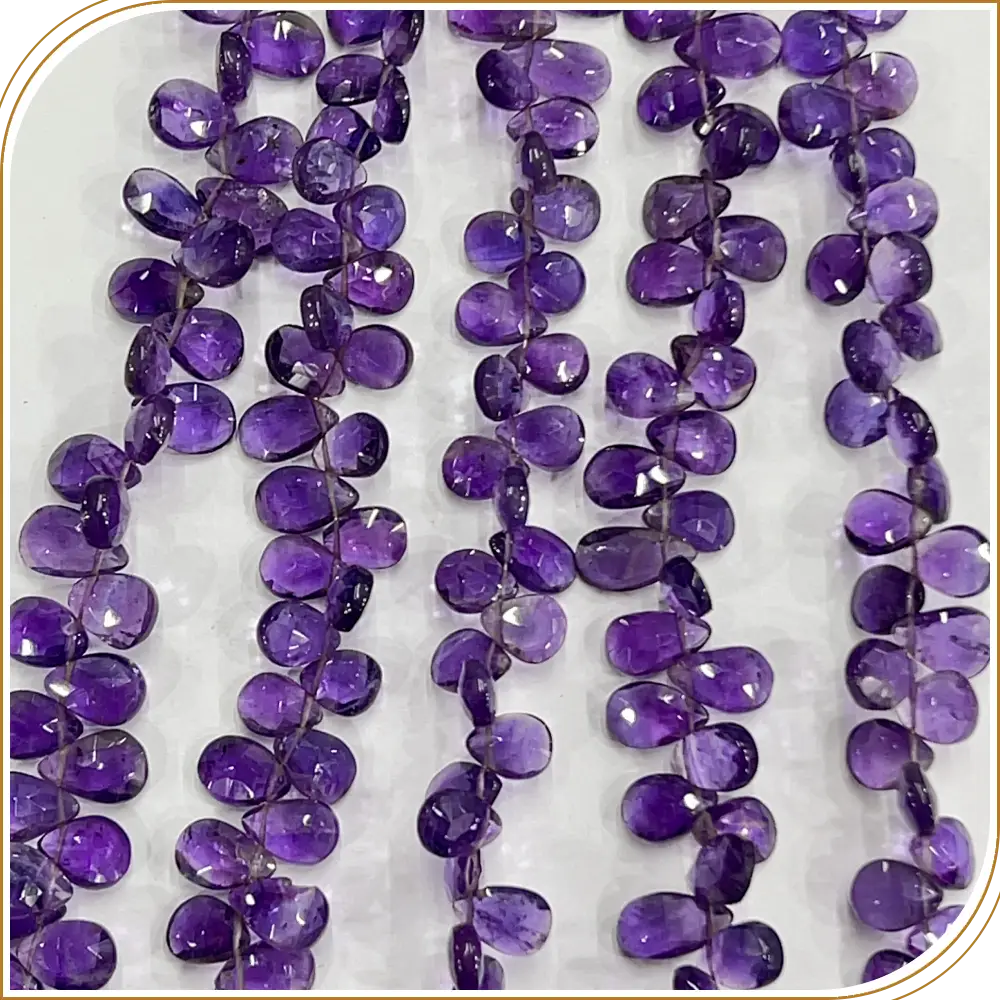 Stunning AAA Natural Purple Amethyst Quartz Faceted Briolette Peardrop Beads Size  6x8mm, 8 Inch Strand for Elegant Jewelry Designs