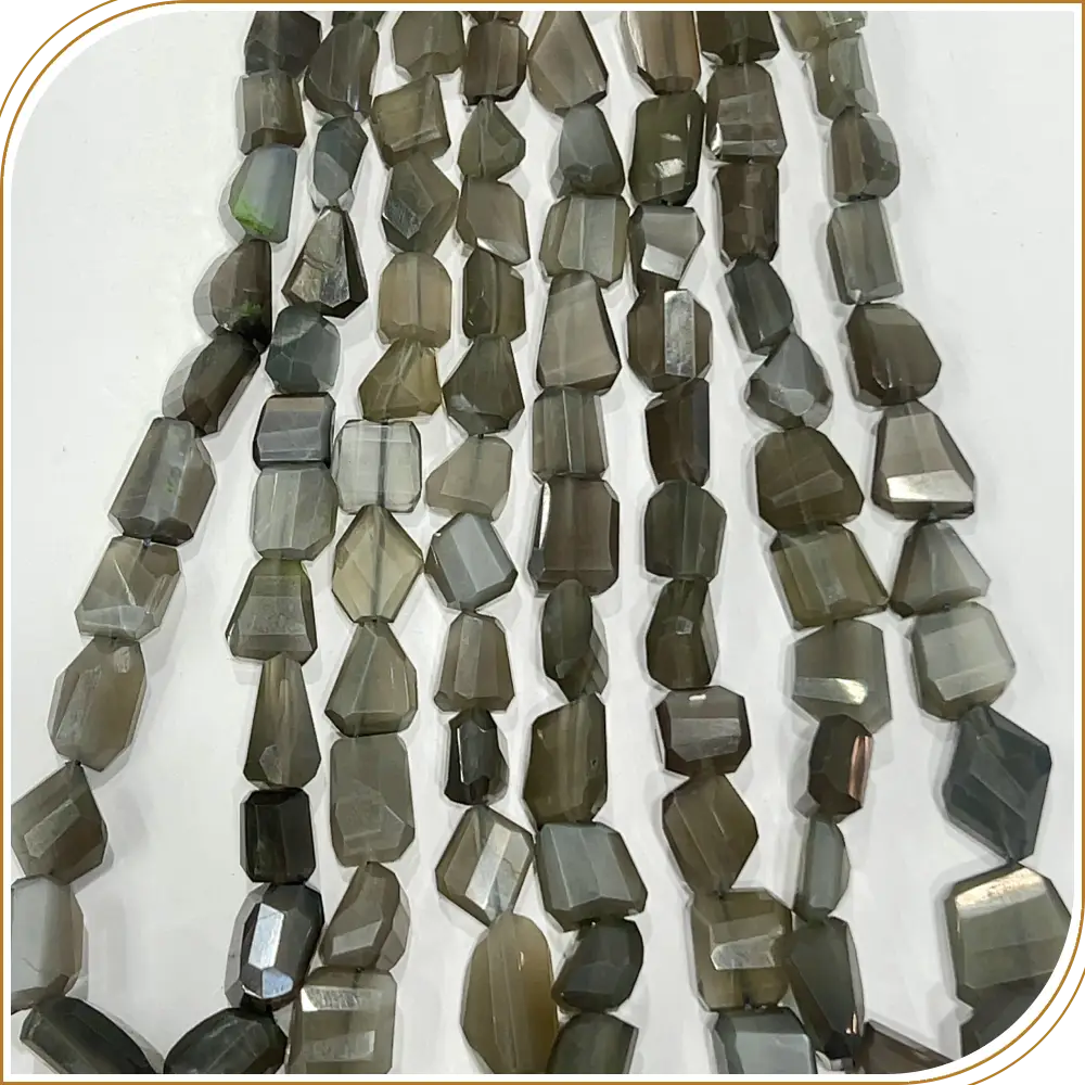 Elegant AAA High Quality Natural Grey Moonstone Loose Gemstone Faceted Nuggets Shape Beads Size 7x10mm to 11x17mm Approx. 14 Inches Strand