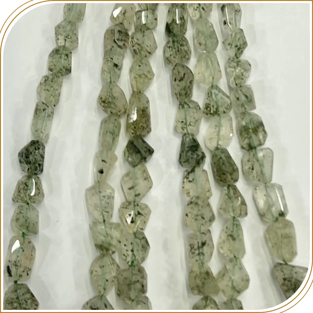 Captivating AAA High Quality Natural Green Rutilated Quartz Loose Gemstone Faceted Nuggets Shape Beads Size 7x11mm to 11x17mm Approx. 14 Inches Strand