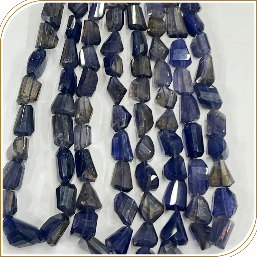 Captivating AAA High Quality Natural Blue Iolite Loose Gemstone Faceted Nuggets Shape Beads Size 8x10mm to 10x18mm Approx. 14 Inches Strand