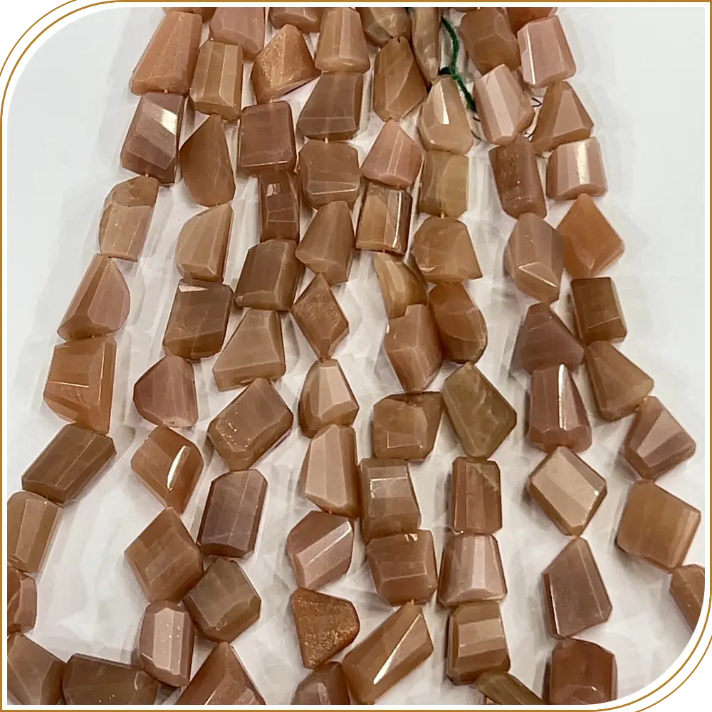 Radiant AAA High Quality Natural Peach Moonstone Loose Gemstone Faceted Nuggets Shape Beads Size 9x13mm to 12x17mm Approx. 14 Inches Strand