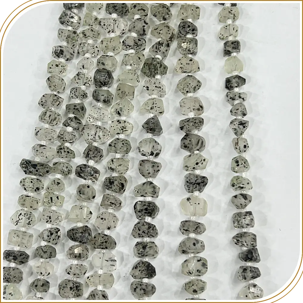 Beautiful High Quality Natural Black Dot Quartz Tiny Nuggets Loose Gemstone Beads, Featuring Unique And Striking Speckles, Size 6-7mm Approx. 8 Inches Strand