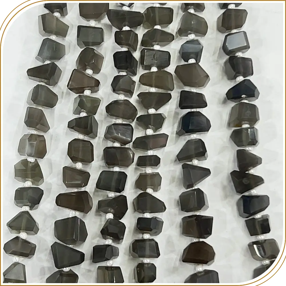 Elegant High Quality Natural Gray Moonstone Tiny Nuggets Loose Gemstone Beads, With A Delicate Ethereal Sheen, Size 6-7mm Approx. 8 Inches Strand