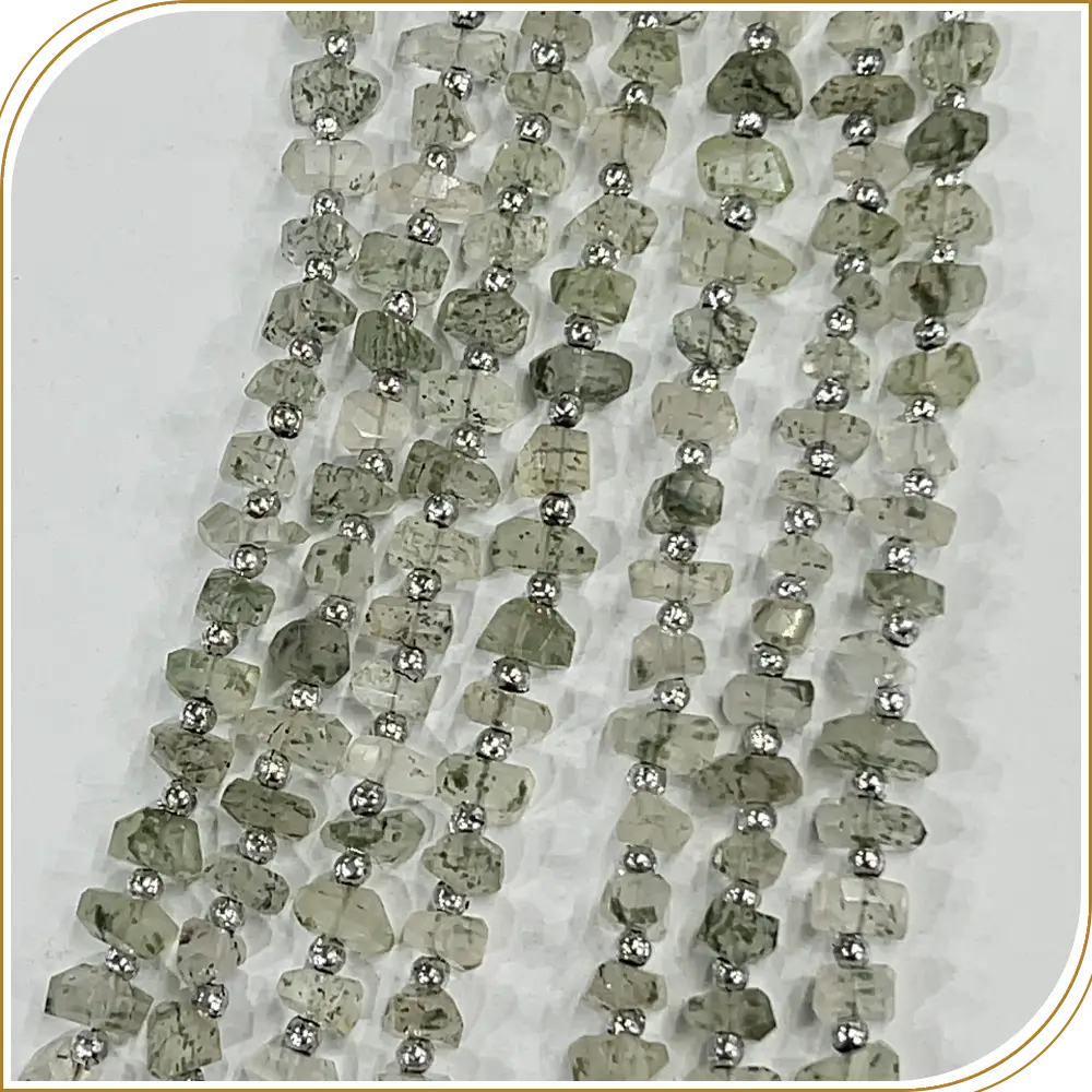 Stunning High Quality Natural Green Rutilated Quartz Tiny Nuggets Loose Gemstone Beads, Showcasing Striking Metallic Inclusions, Size 6-7mm Approx. 8 Inches Strand