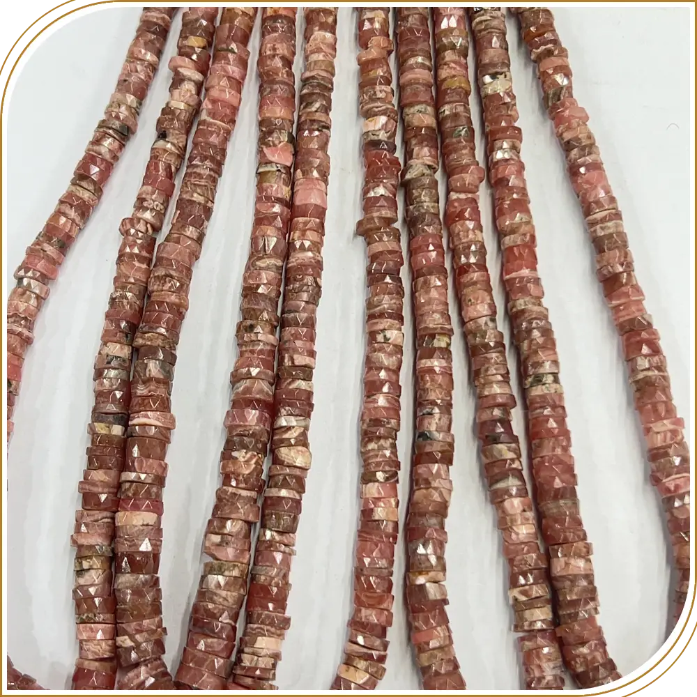 Soft and Romantic Natural Rhodochrosite Gemstone Faceted Heishi Tyre Shape Beads, Gentle Pink Hue, Perfect for Feminine Jewellery Designs - Size 7mm, 14 Inches Strand