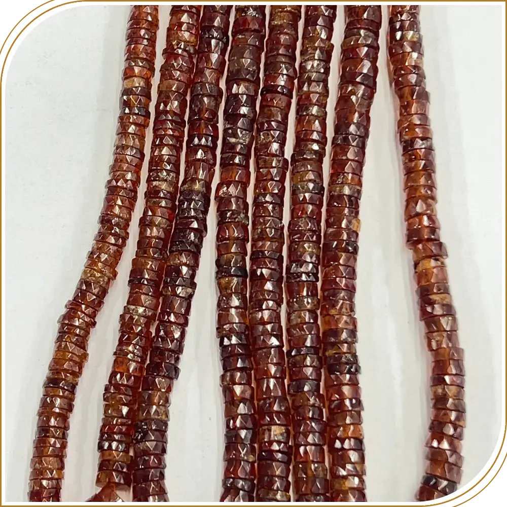 Warm and Earthy Natural Hessonite Garnet Gemstone Faceted Heishi Tyre Shape Beads, Rich Amber Tone, Ideal for Fall and Winter Jewellery - Size 5-6mm, 14 Inches Strand