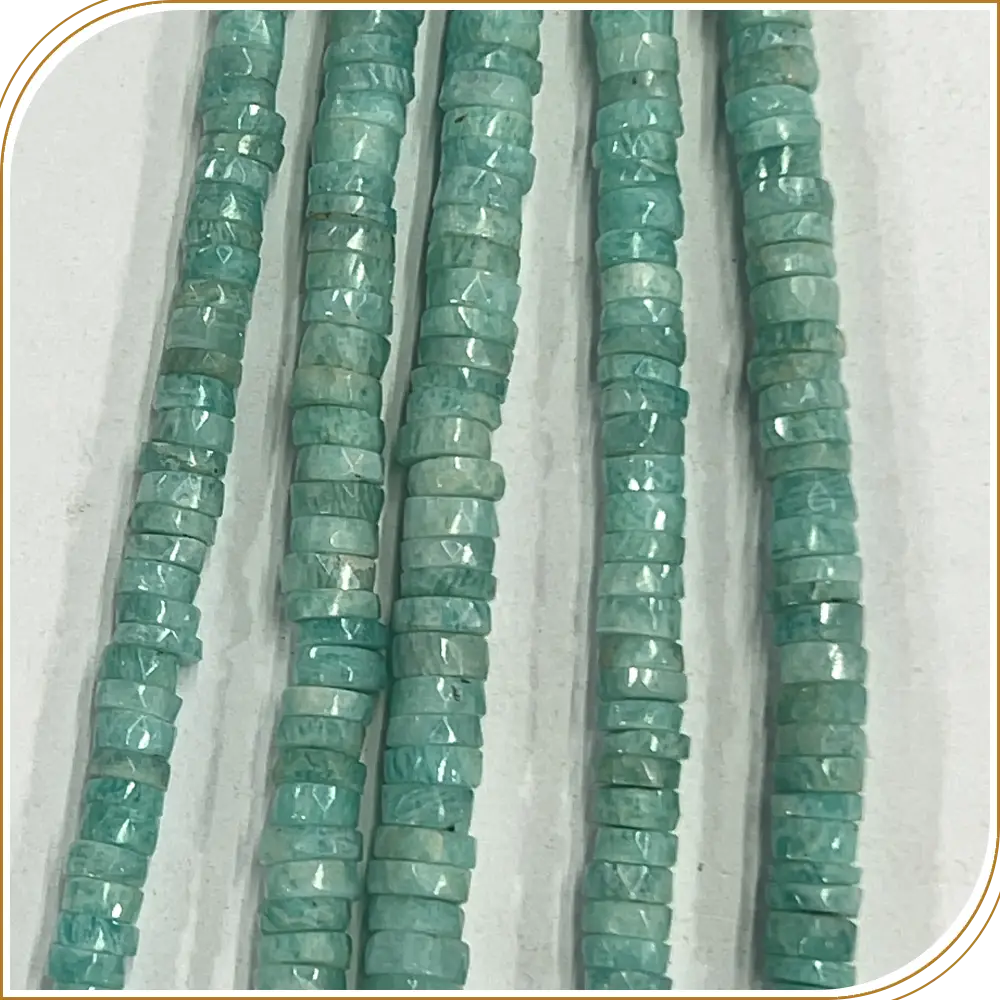 Serene and Beautiful Natural Amazonite Gemstone Faceted Heishi Tyre Shape Beads, Cool Blue-Green Shades, Perfect for Peaceful Jewellery - Size 6-7mm, 14 Inches Strand