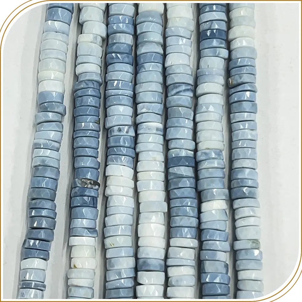Mesmerizing Natural Shaded Blue Opal Gemstone Faceted Heishi Tyre Shape Beads, Stunning Play of Blue Tones, Perfect for Dreamy Designs - Size 7mm, 14 Inches Strand