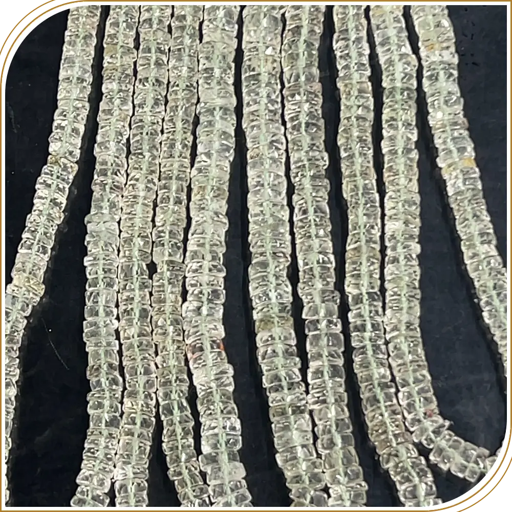 Elegant and Captivating Natural Green Amethyst Gemstone Faceted Heishi Tyre Shape Beads, Soft Green Hue, Ideal for Sophisticated Designs - Size 7mm, 14 Inches Strand