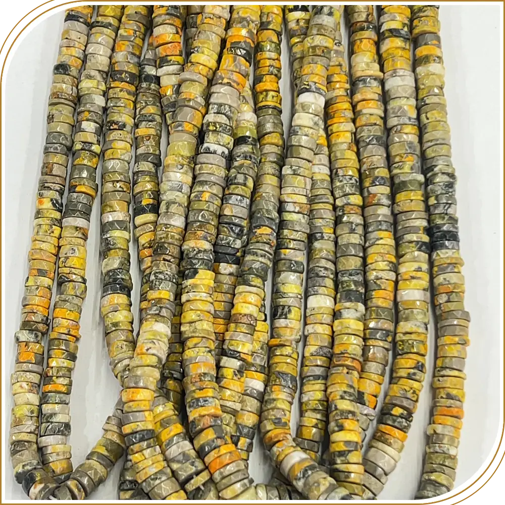 Striking Natural Bumble Bee Jasper Gemstone Faceted Heishi Tyre Shape Beads, Bold and Unique, Perfect for Boho Chic Creations - Size 7mm, 14 Inches Strand