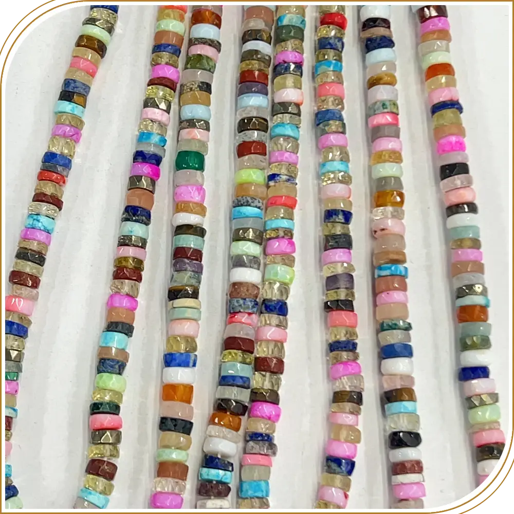 Beautiful Natural Mix Multi Gemstone Faceted Heishi Tyre Shape Beads, Colourful and Versatile, Perfect for Creating Eye-Catching Jewellery - Size 7mm, 14 Inches Strand