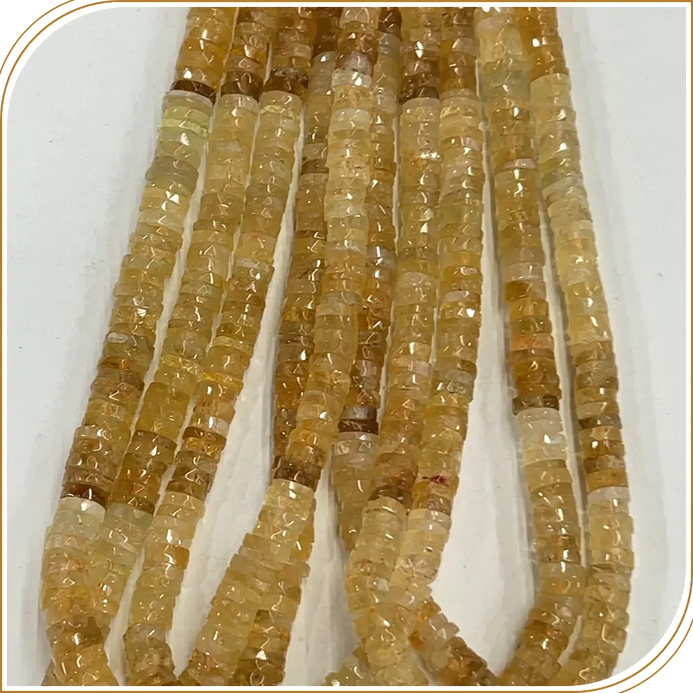 Vibrant and Warm Natural Shaded Citrine Quartz Gemstone Faceted Heishi Tyre Shape Beads, Golden Glow, Adds Radiance to Any Design - Size 7mm, 14 Inches Strand