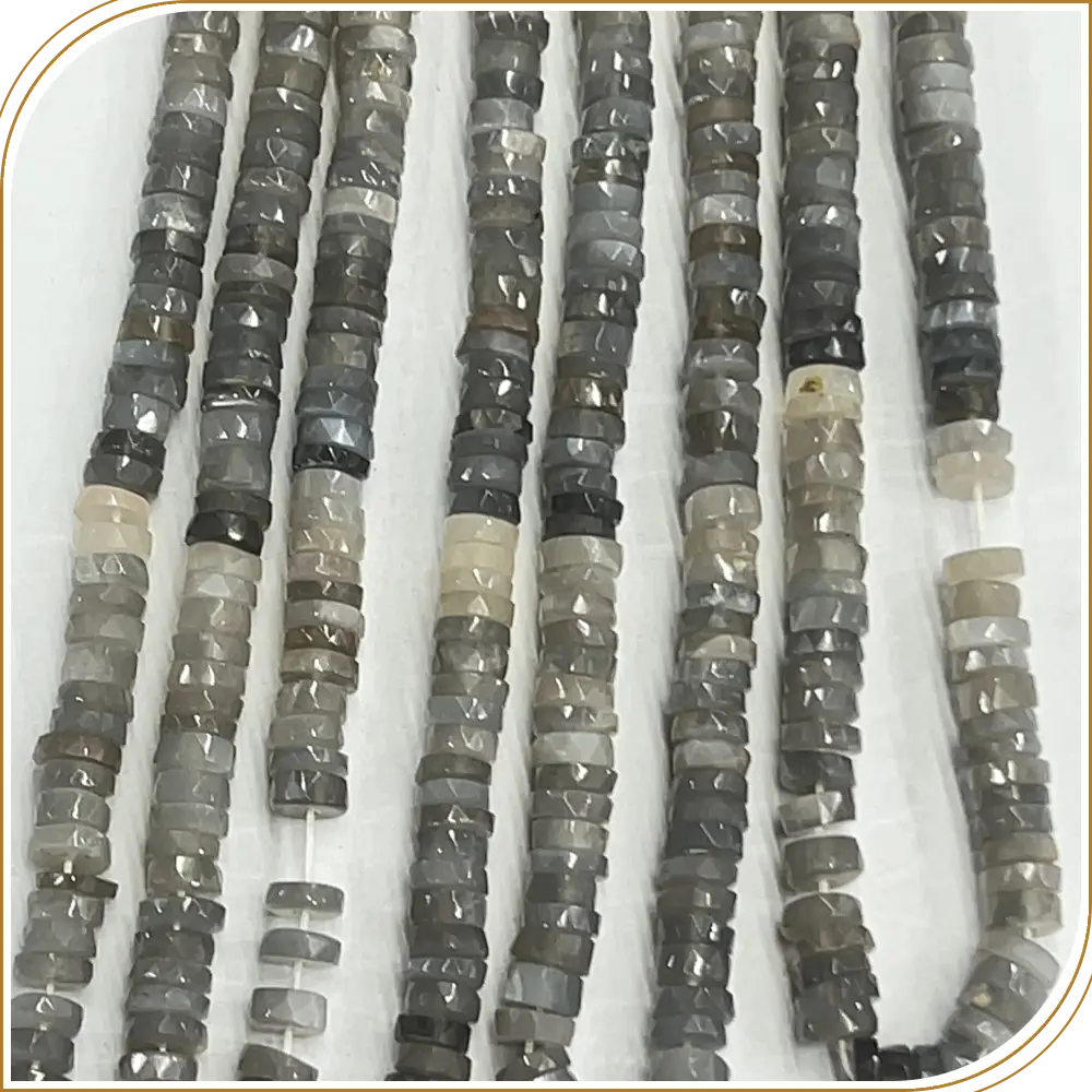 Mysterious and Stunning Natural Shaded Gray Moonstone Gemstone Faceted Heishi Tyre Shape Beads, Shimmering Hues, Perfect for Unique Jewellery Creations - Size 7mm, 14 Inches Strand