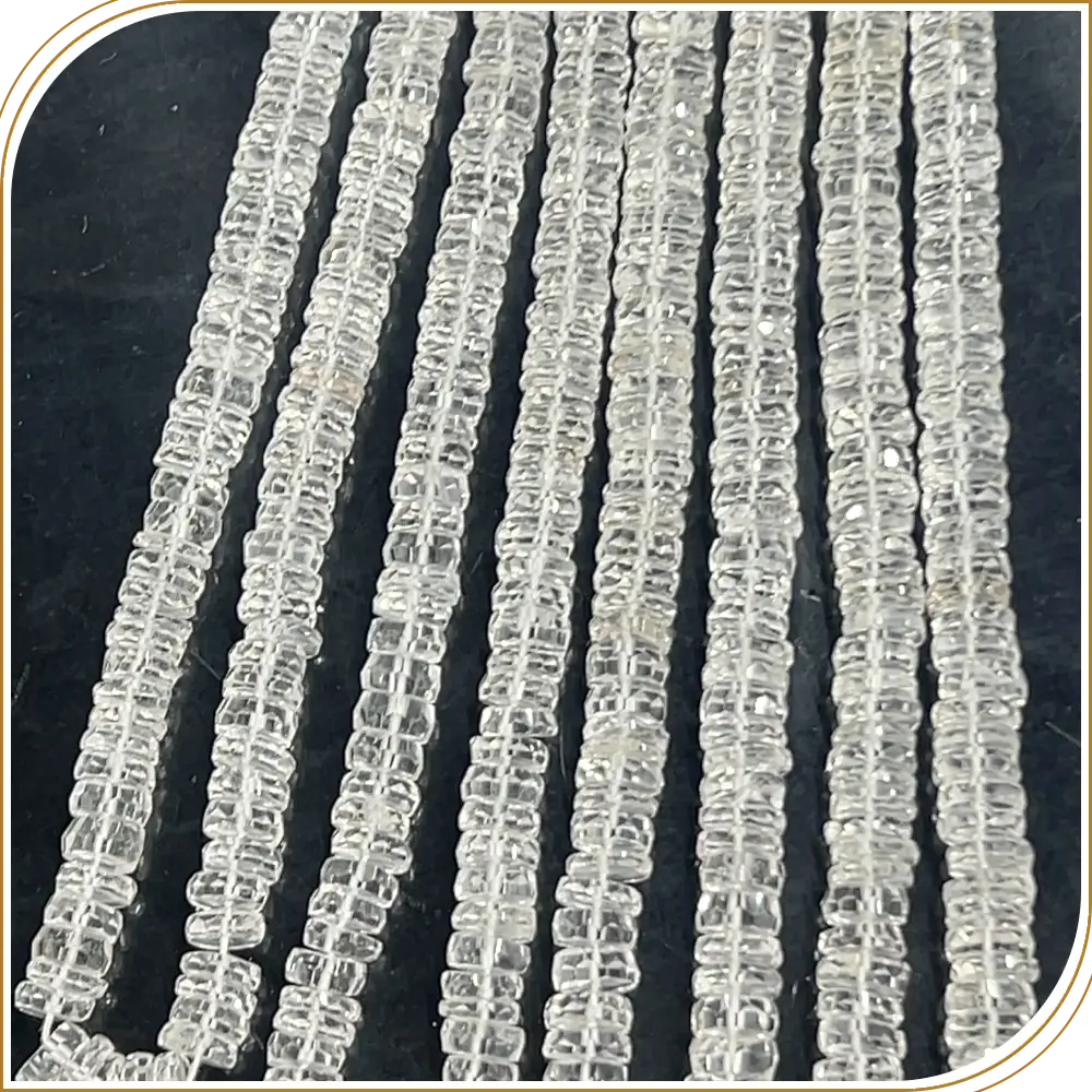 Radiant Natural Crystal Quartz Gemstone Faceted Heishi Tyre Shape Beads, Clear and Sparkling, Perfect for Elegant Jewellery - Size 7mm, 14 Inches Strand