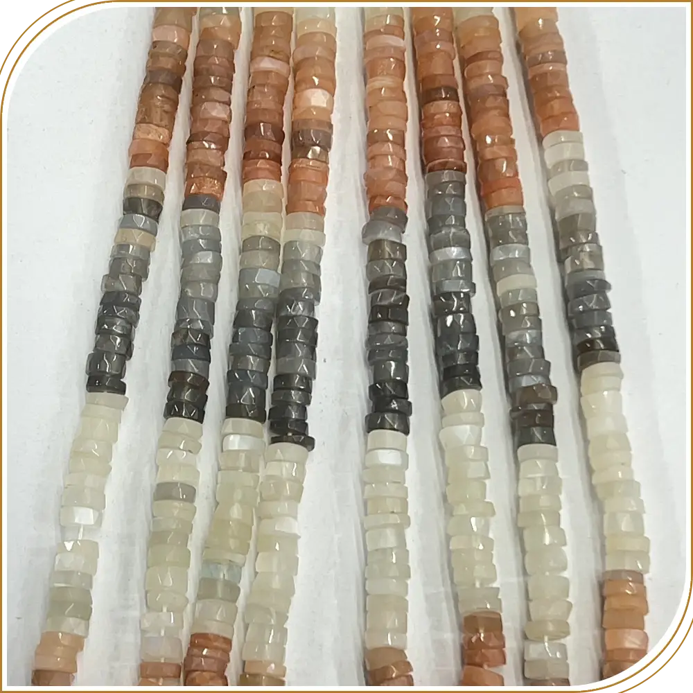 Elegant Natural Multi Moonstone Gemstone Faceted Heishi Tyre Shape Beads, Captivating Play of Colour, Perfect for Magical Jewellery - Size 7mm, 14 Inches Strand