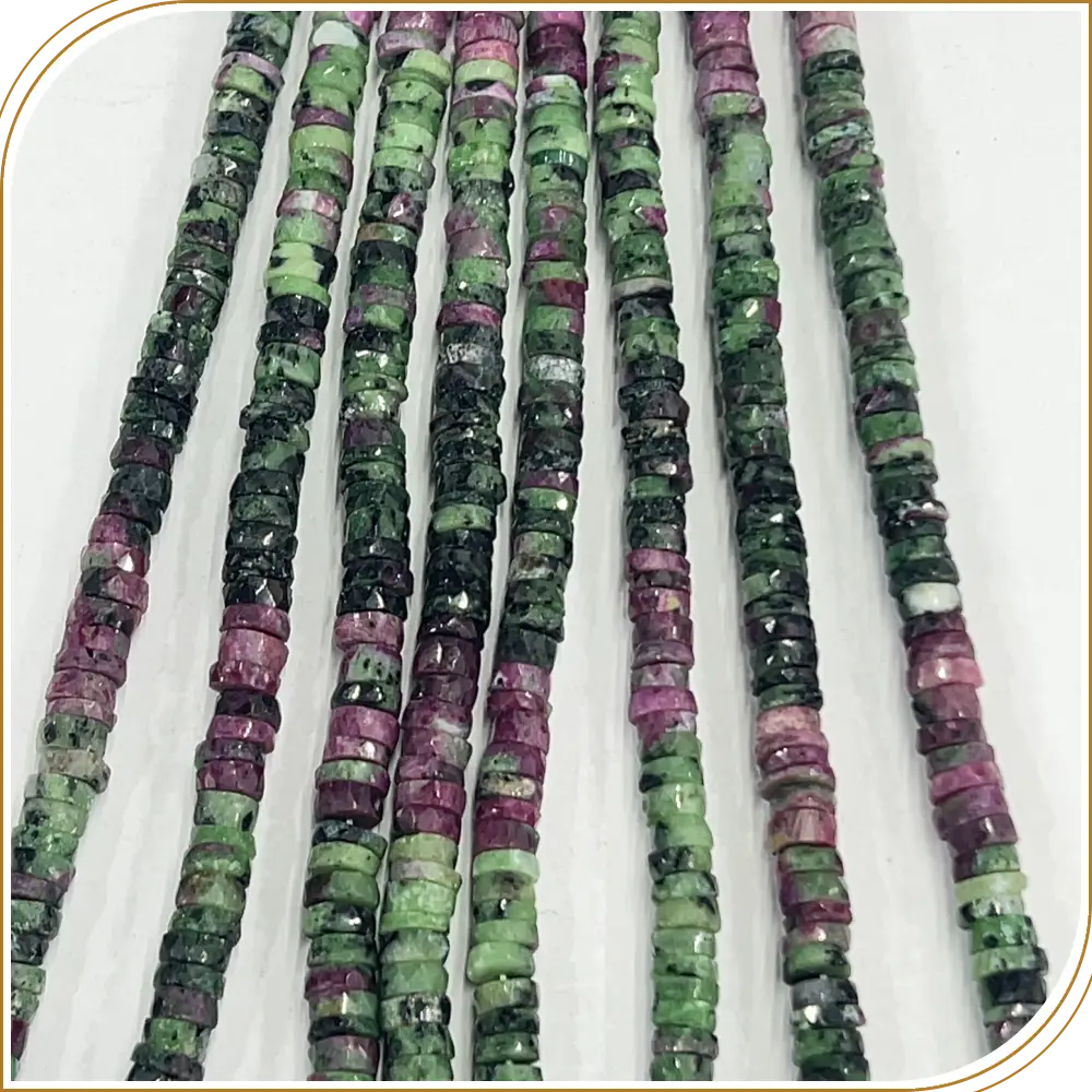 Unique Natural Ruby Zoisite Gemstone Faceted Heishi Tyre Shape Beads, Vibrant Colours, Ideal for Bold Jewellery Designs - Size 7mm, 14 Inches Strand