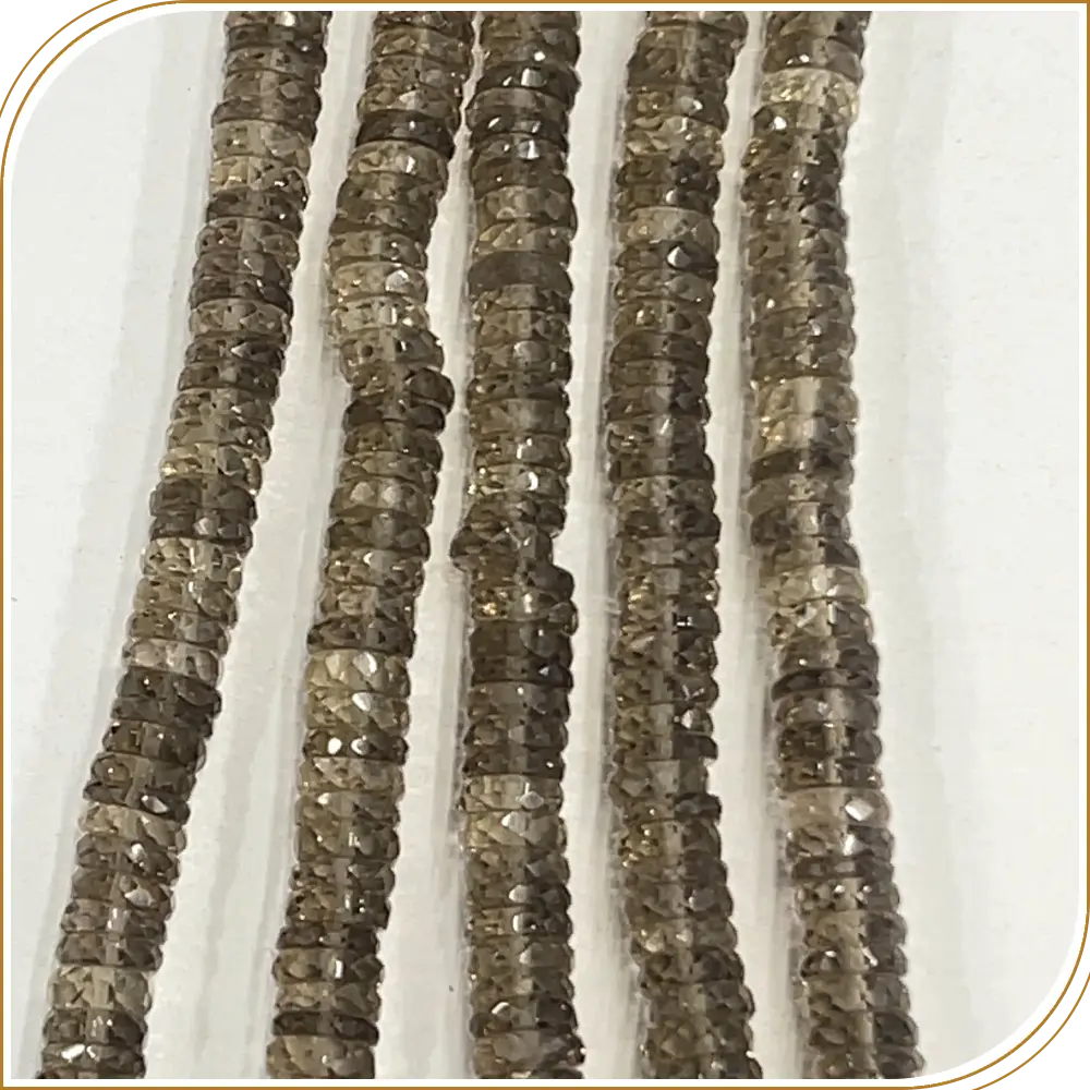 Dazzling Natural Smokey Quartz Gemstone Faceted Heishi Tyre Shape Beads, Metallic Sheen, Adds Glamour to Any Jewellery Design - Size 7mm, 14 Inches Strand