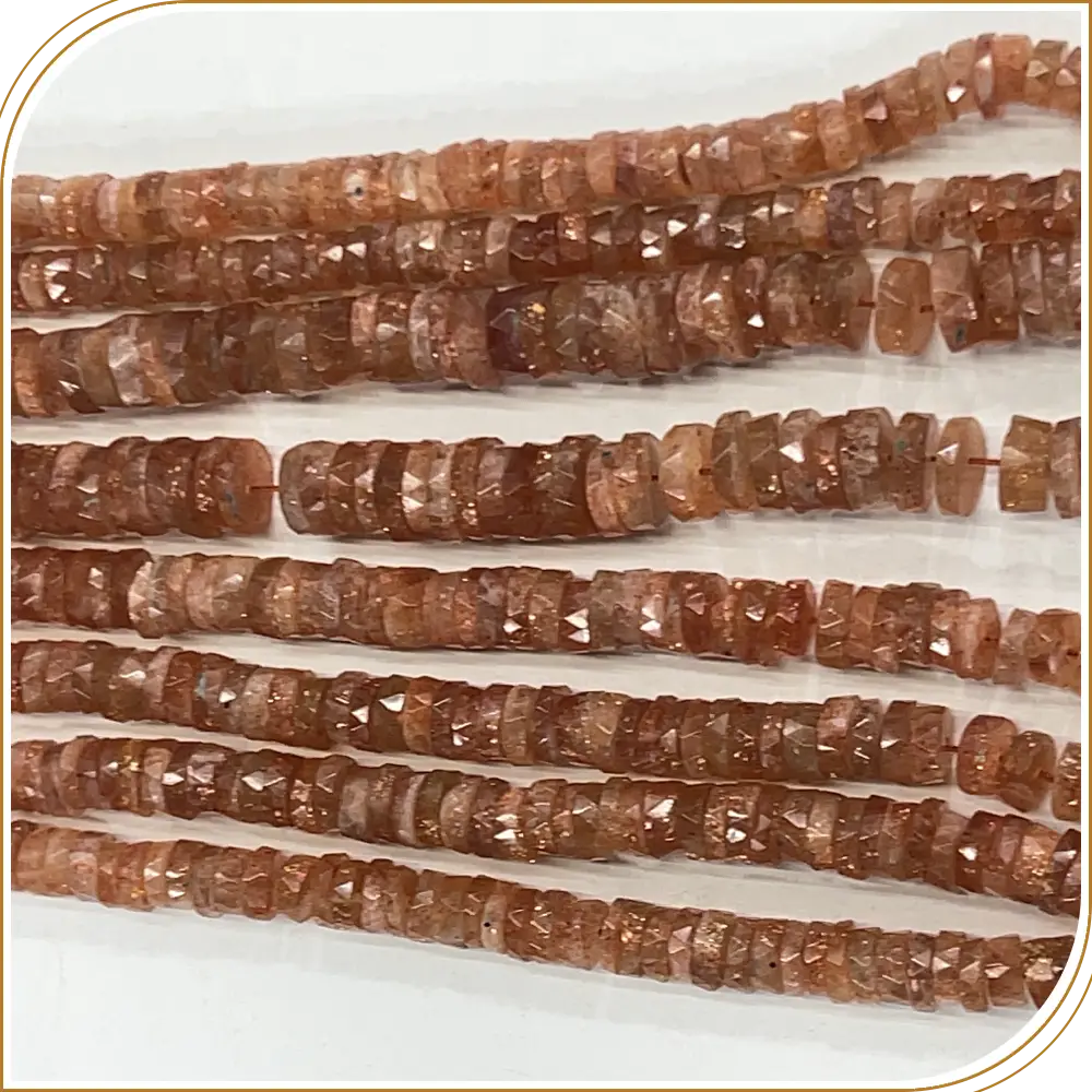 Radiant Natural Red Sunstone Gemstone Faceted Heishi Tyre Shape Beads, Stunning Sparkle and Warmth, Perfect for Modern Jewellery - Size 7mm, 14 Inches Strand