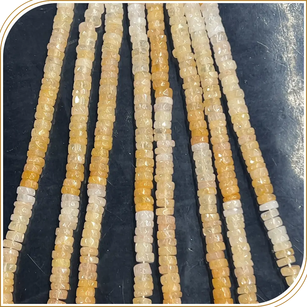 Elegant Natural Shaded Yellow Aventurine Gemstone Faceted Heishi Tyre Shape Beads, Bright and Cheerful, Ideal for Summery Designs - Size 7mm, 14 Inches Strand