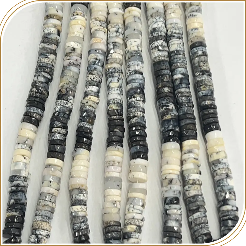 Beautifully Unique Natural Dendrite Opal Gemstone Faceted Heishi Tyre Shape Beads, Organic Patterns, Perfect for Nature-Inspired Jewellery - Size 7mm, 14 Inches Strand