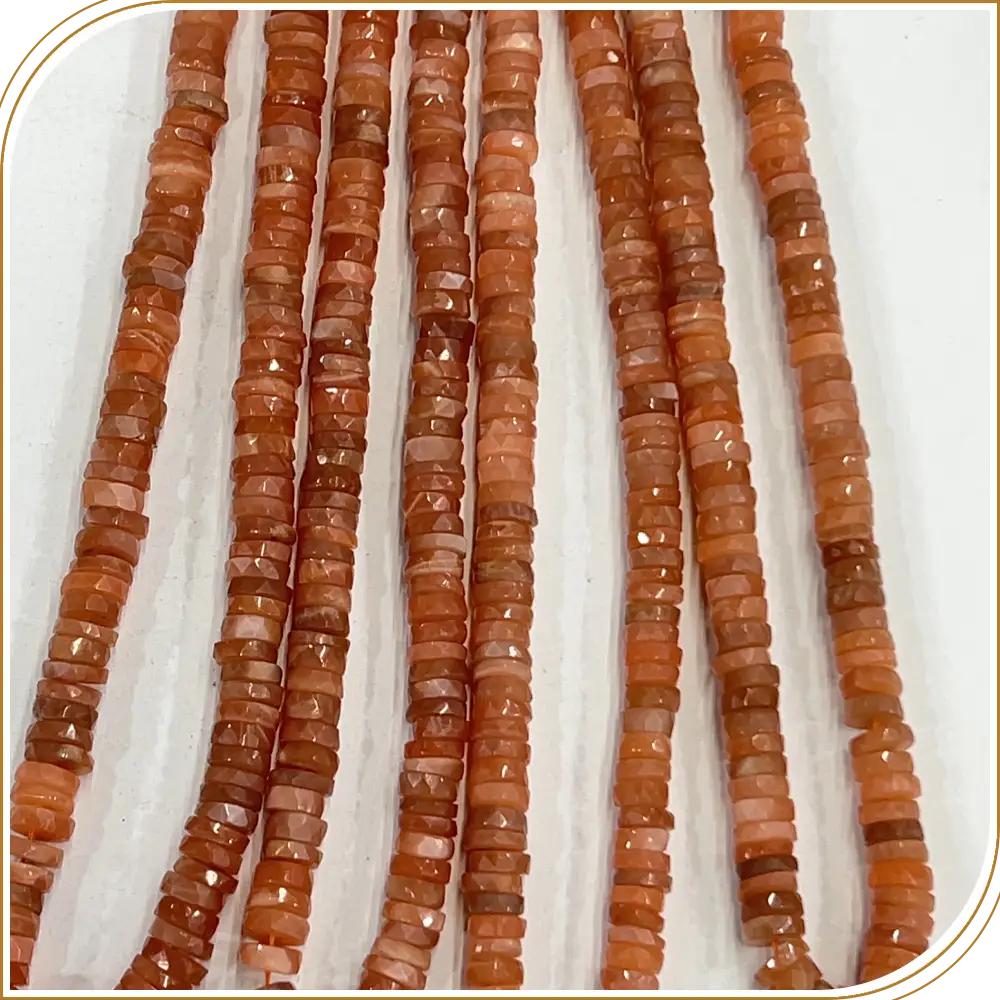 Soft and Elegant Natural Peach Moonstone Gemstone Faceted Heishi Tyre Shape Beads, Delicate Glow, Perfect for Feminine Creations - Size 7mm, 14 Inches Strand