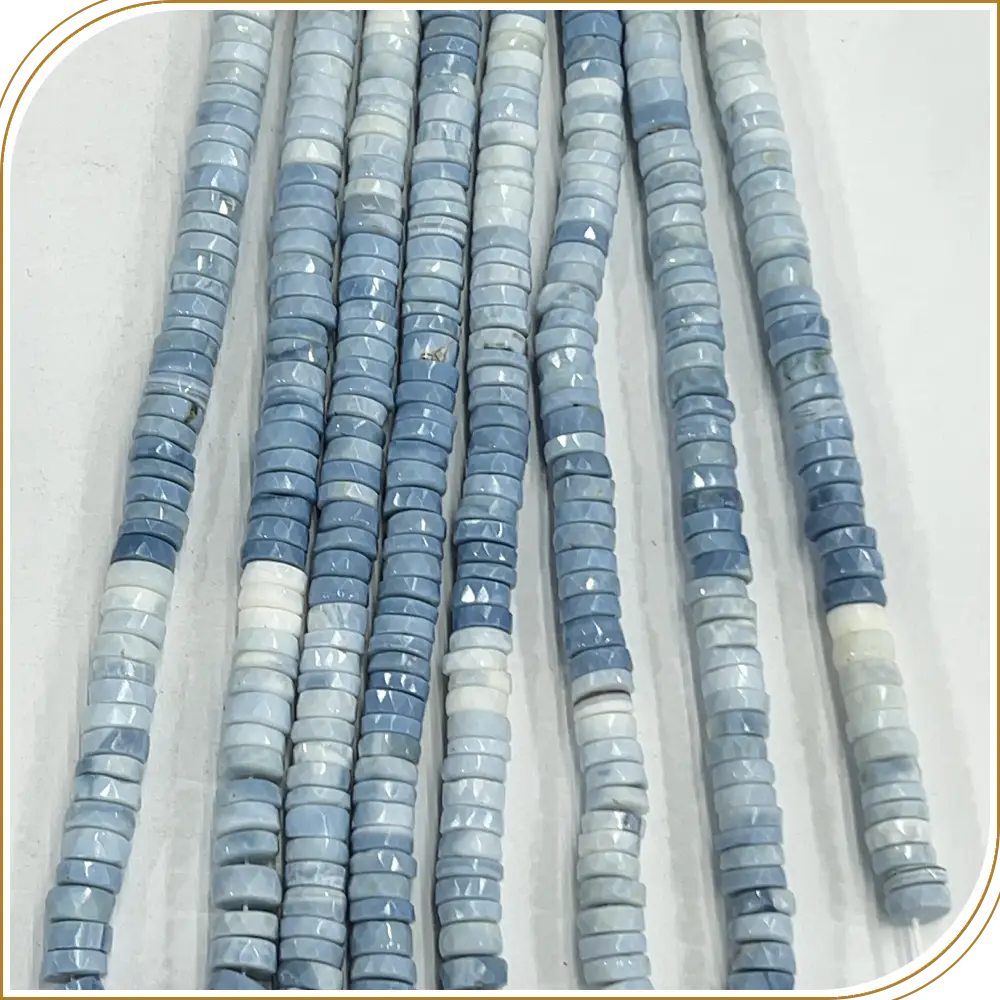 Lovely Natural Blue Opal Gemstone Faceted Heishi Tyre Shape Beads, Mesmerizing Blue Shades, Perfect for Elegant Jewellery - Size 6-7mm, 14 Inches Strand