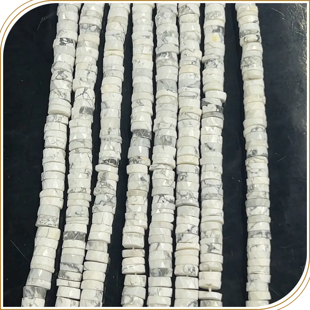 Striking Natural Howlite Gemstone Faceted Heishi Tyre Shape Beads, Unique Patterned Design, Ideal for Boho Creations - Size 7mm, 14 Inches Strand