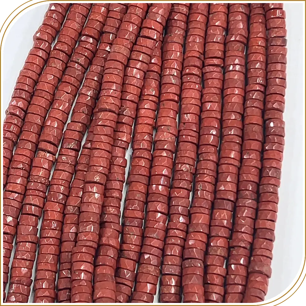 Rich Natural Red Jasper Gemstone Faceted Heishi Tyre Shape Beads, Warm Earthy Tones, Perfect for Statement Jewellery - Size 7mm, 14 Inches Strand