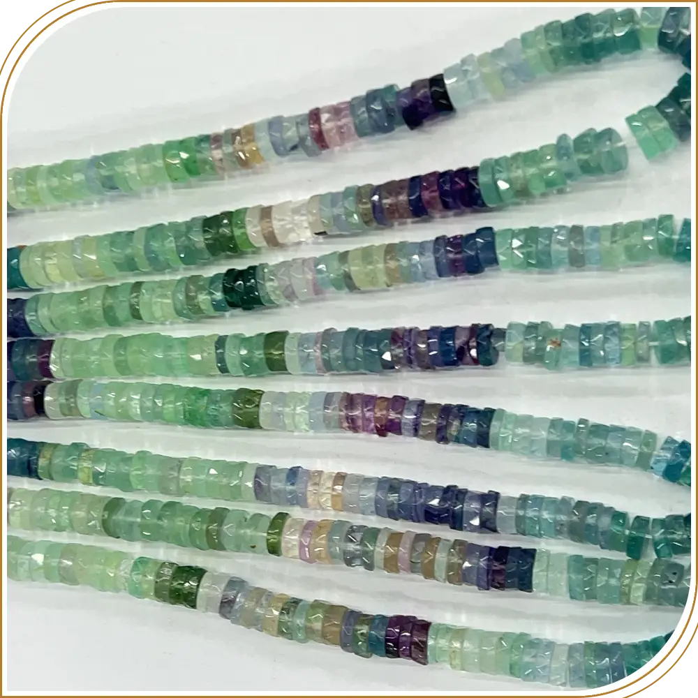 Beautiful Natural Multi Fluorite Gemstone Faceted Heishi Tyre Shape Beads, Vivid Colour Spectrum, Adds a Touch of Elegance - Size 7mm, 14 Inches Strand