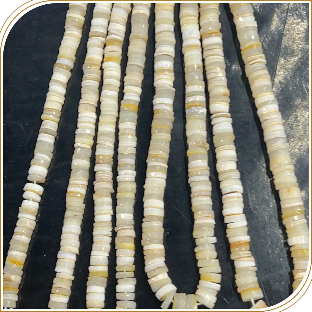 Stunning Natural Mother of Pearl Faceted Heishi Tyre Shape Beads, Iridescent Shine, Perfect for Jewellery Making - Size 7mm, 14 Inches Strand