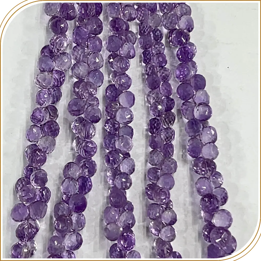 Bold Natural Dark Pink Amethyst Quartz Gemstone Loose Faceted Onion Drops Shape Beads, Rich 6 to 7mm, 8 Inches Strand - Add Depth and Elegance to Your Jewellery