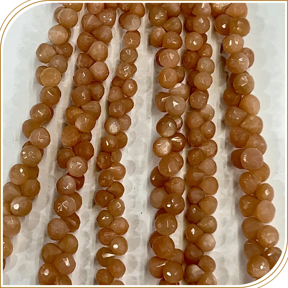 Graceful Natural Peach Moonstone Gemstone Loose Faceted Onion Drops Shape Beads, Elegant 6 to 7mm, 8 Inches Strand - Perfect for Soft and Radiant Jewellery Designs