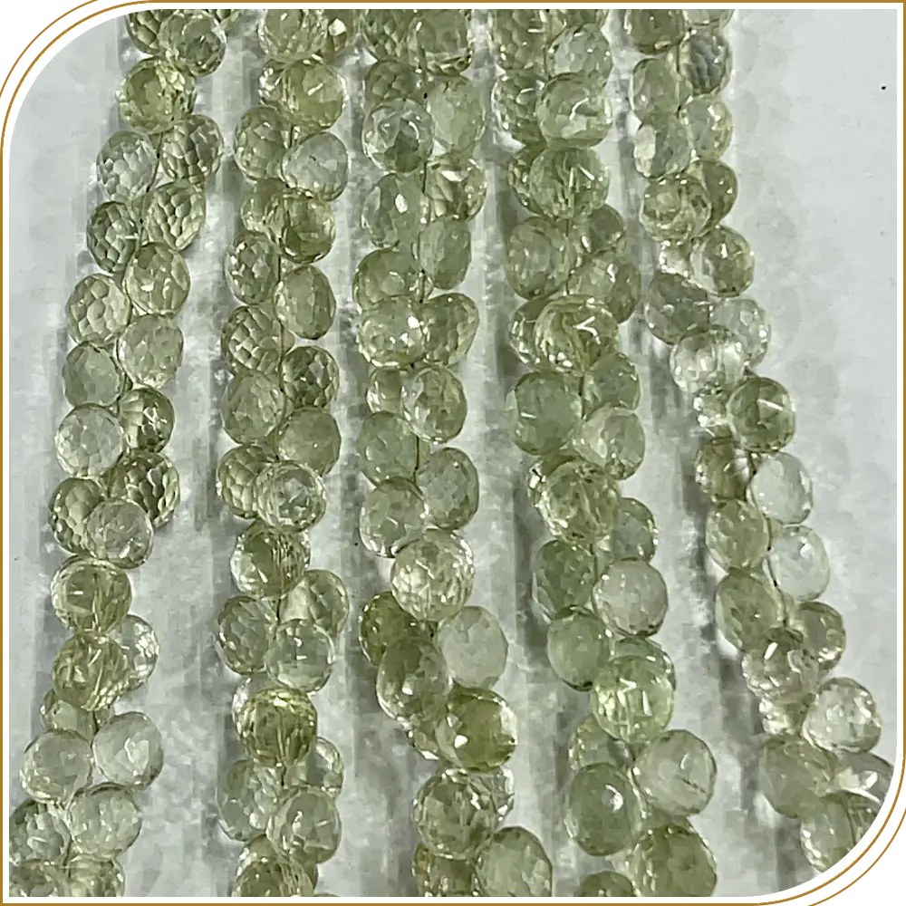 Charming Natural Green Amethyst Quartz Gemstone Loose Faceted Onion Drops Shape Beads, Refreshing 6 to 7mm, 8 Inches Strand - Bring Tranquillity to Your Creations