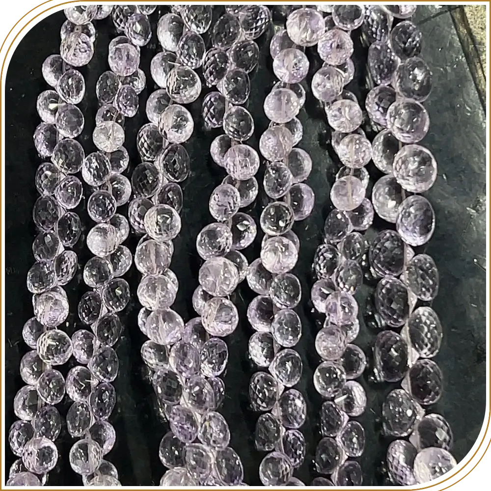 Beautiful Natural Light Pink Amethyst Quartz Gemstone Loose Faceted Onion Drops Shape Beads, Soft 6 to 7mm, 8 Inches Strand - A Touch of Serenity for Your Jewellery