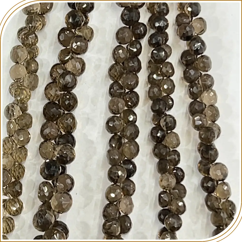 Mystical Natural Smokey Quartz Gemstone Loose Faceted Onion Drops Shape Beads, Rich 6 to 7mm, 8 Inches Strand - Enhance Your Designs with a Touch of Mystery