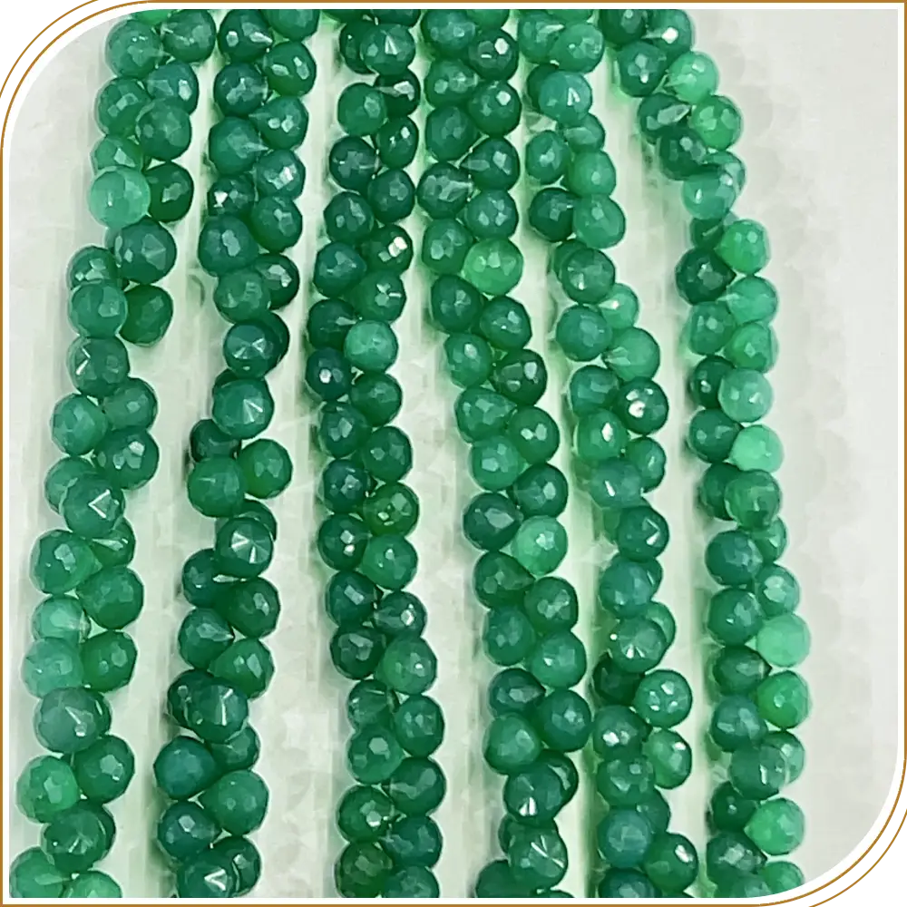 Bold Natural Green Onyx Gemstone Loose Faceted Onion Drops Shape Beads, Powerful 6 to 7mm, 8 Inches Strand - Perfect for Statement Jewellery Pieces
