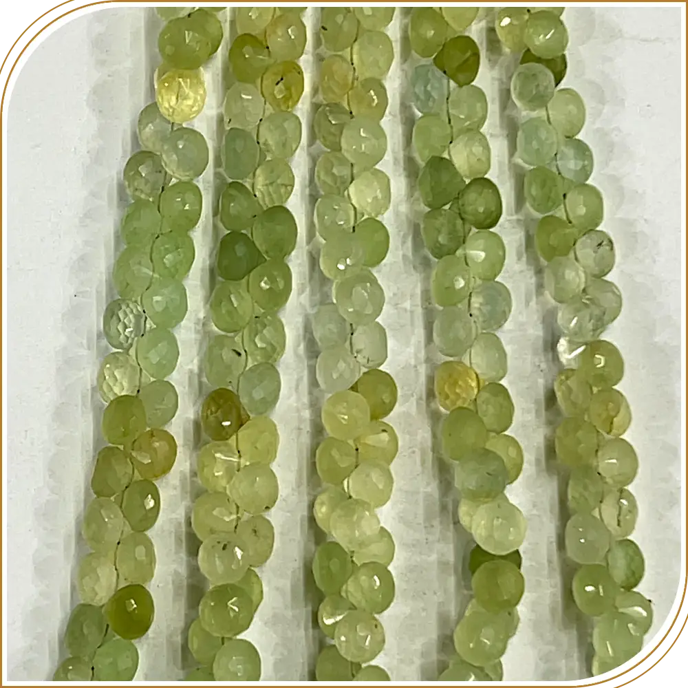 Radiant Natural Prehnite Gemstone Loose Faceted Onion Drops Shape Beads, Beautiful 6 to 7mm, 8 Inches Strand - Add a Serene Vibe to Your Jewellery Creations