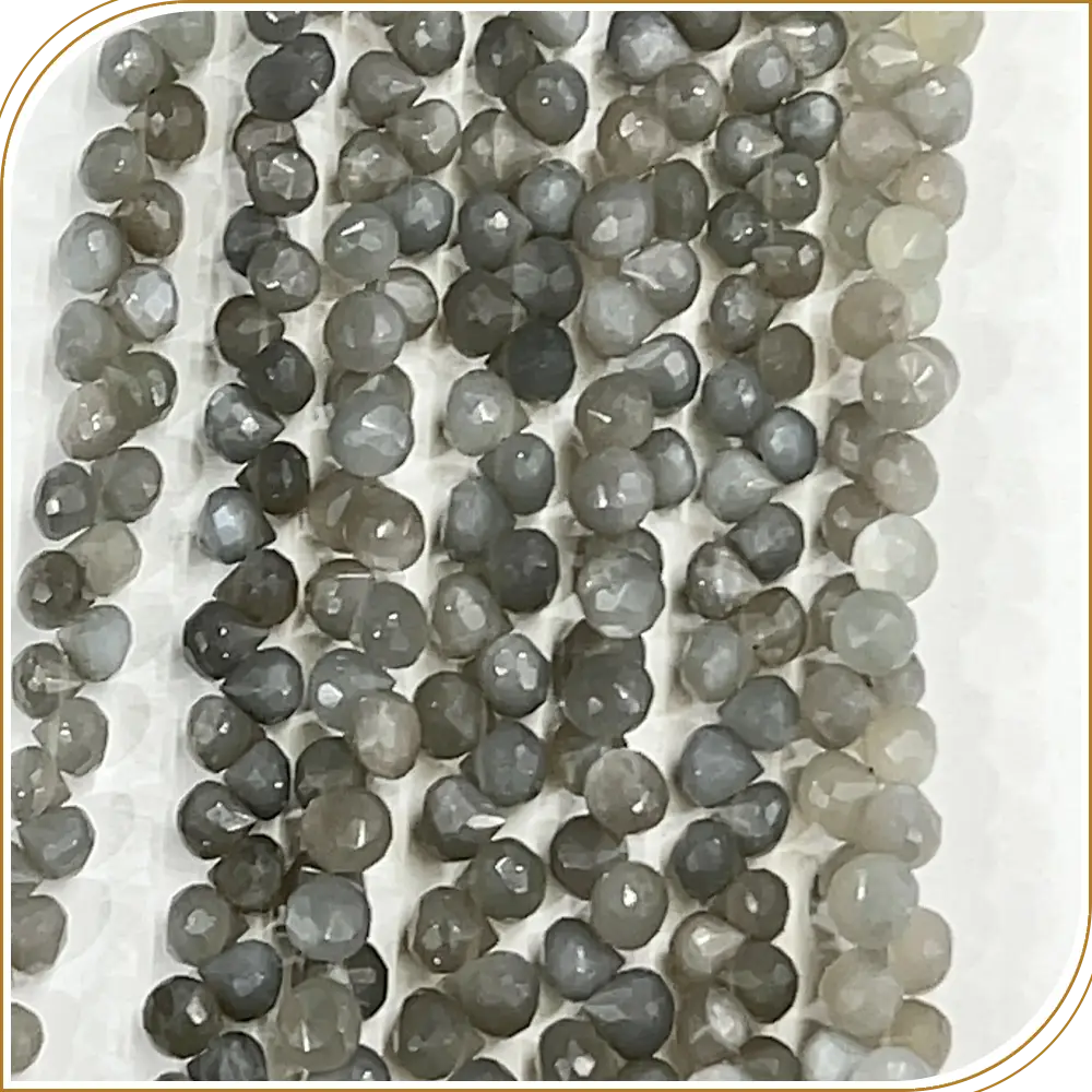 Stunning Natural Light Gray Moonstone Gemstone Loose Faceted Onion Drops Shape Beads, Subtle 6 to 7mm, 8 Inches Strand - Ideal for Elegant Jewellery