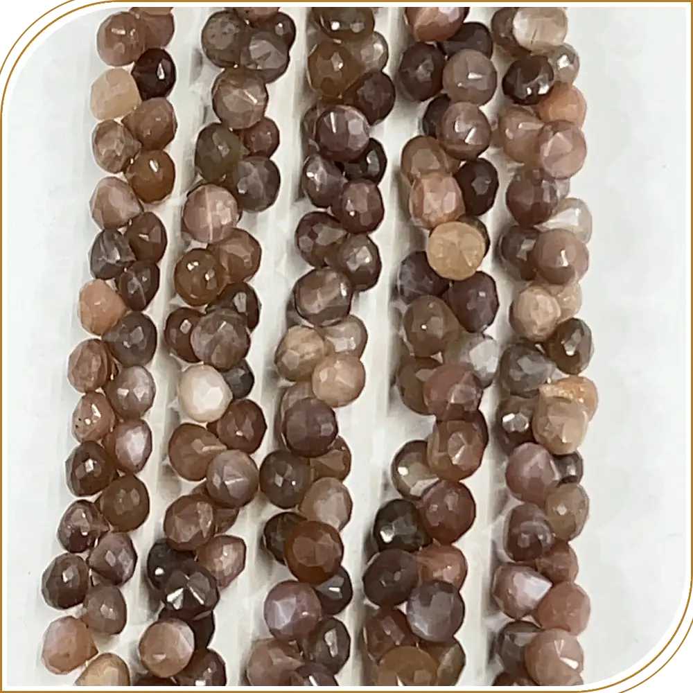 Rich Natural Mix Chocolate Moonstone Gemstone Loose Faceted Onion Drops Shape Beads, Lustrous 6 to 7mm, 8 Inches Strand - Add a Touch of Elegance to Your Designs