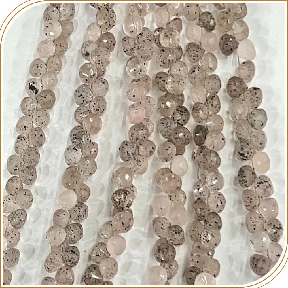 Beautiful Natural Pink Dot Quartz Gemstone Loose Faceted Onion Drops Shape Beads, Vibrant 6 to 7mm, 8 Inches Strand - Ideal for Crafting Unique Pieces