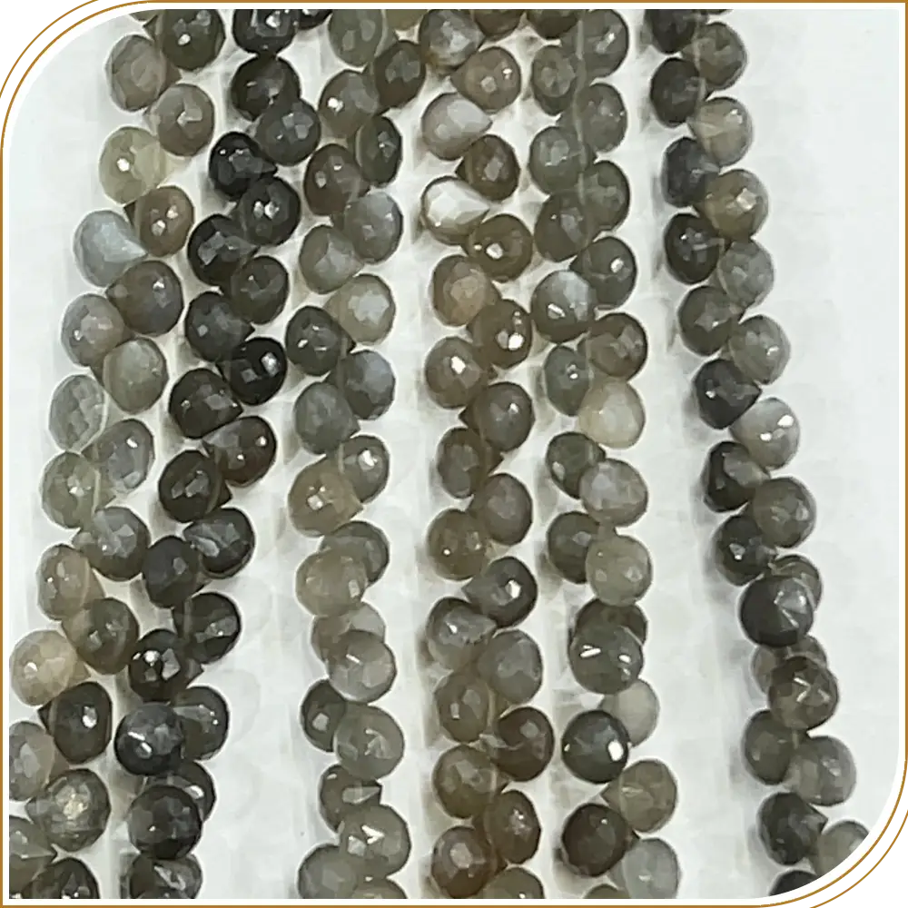 Radiant Natural Gray Moonstone Gemstone Loose Faceted Onion Drops Shape Beads, Elegant 6 to 7mm, 8 Inches Strand - Perfect for Stunning Jewellery Creations