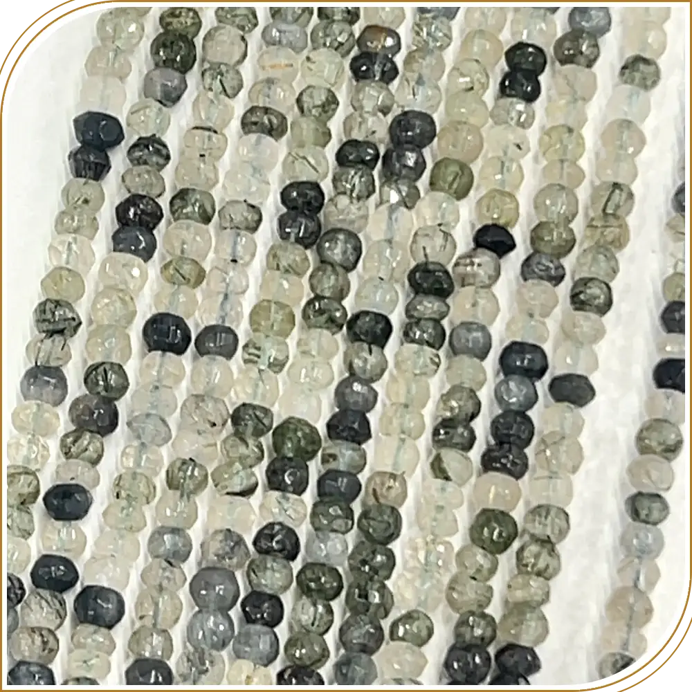 AAA Natural Green Rutilated Quartz Loose Gemstone Faceted Rondelle Beads – Sparkling 4mm Beads for Stunning Jewellery – 14 Inches Strand