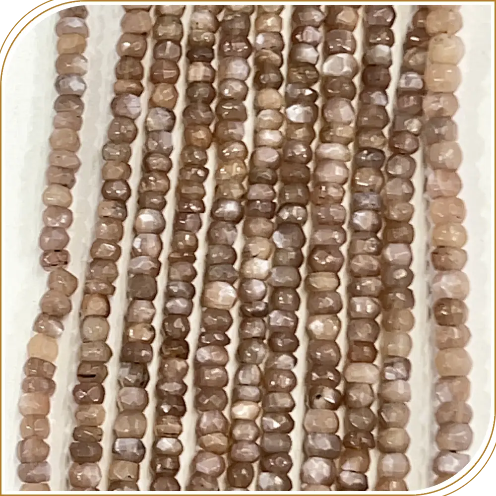 AAA Natural Brown Moonstone Loose Gemstone Faceted Rondelle Beads – Warm 4mm Beads with an Earthy Charm – 14 Inches Strand